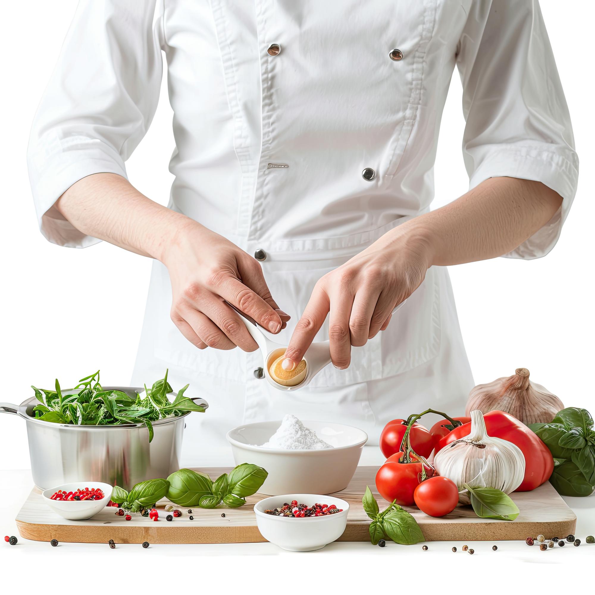 Studio chef preparing ingredients in natural light